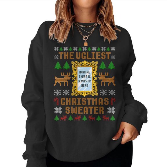 The Ugliest Christmas Sweater Mirror Image Funny Xmas Graphic Pullover Sweatshirt, for men & women, up to size 5XL
