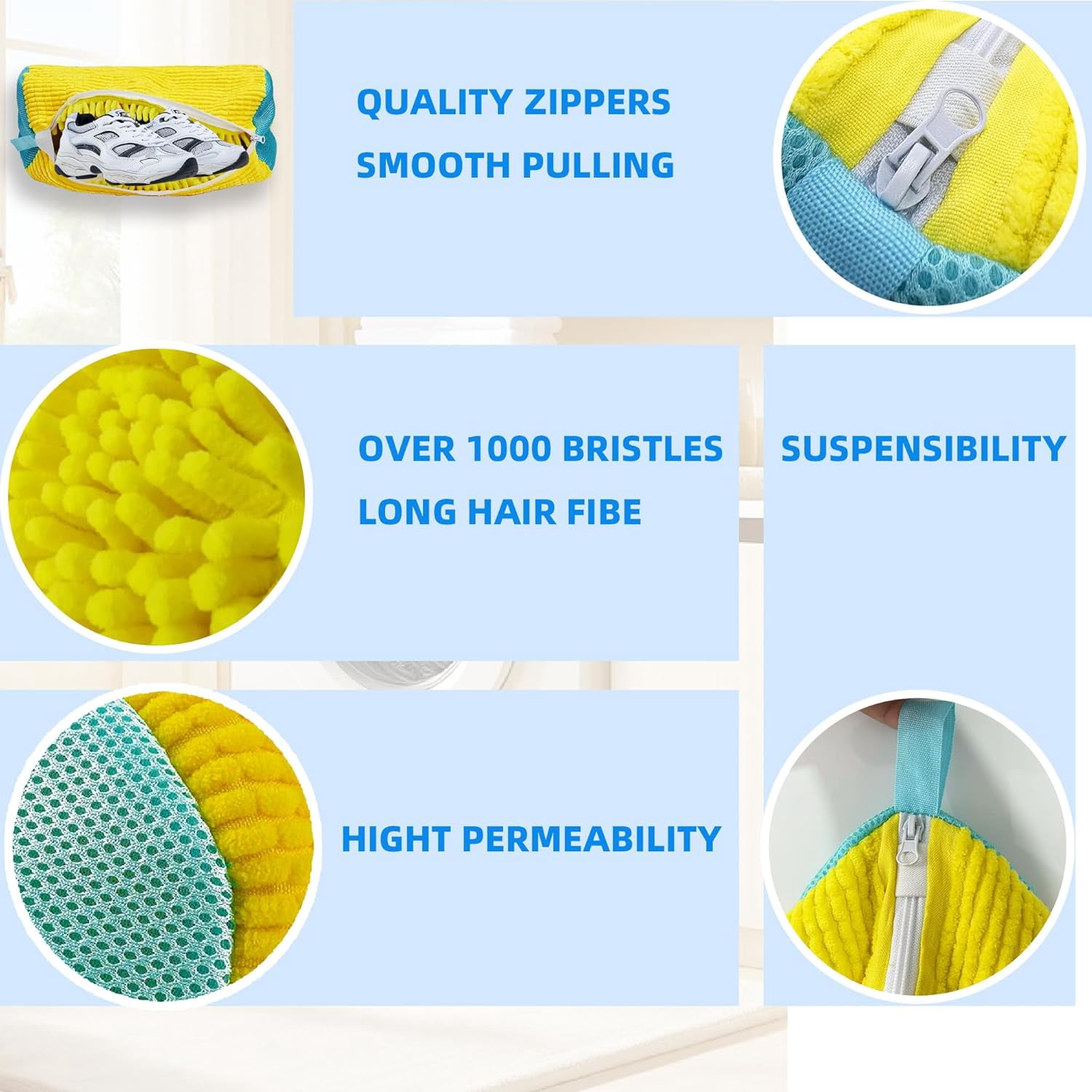 Shoe Washing Machine Bag Laundry Shoe Bag for Washer and Dryer Reusable 2pc Shoe Cleaning Bags for Sneakers 360° Deep Cleaning Machine for All Shoes Types With Self-locking Zipper Yellow 2Pcs