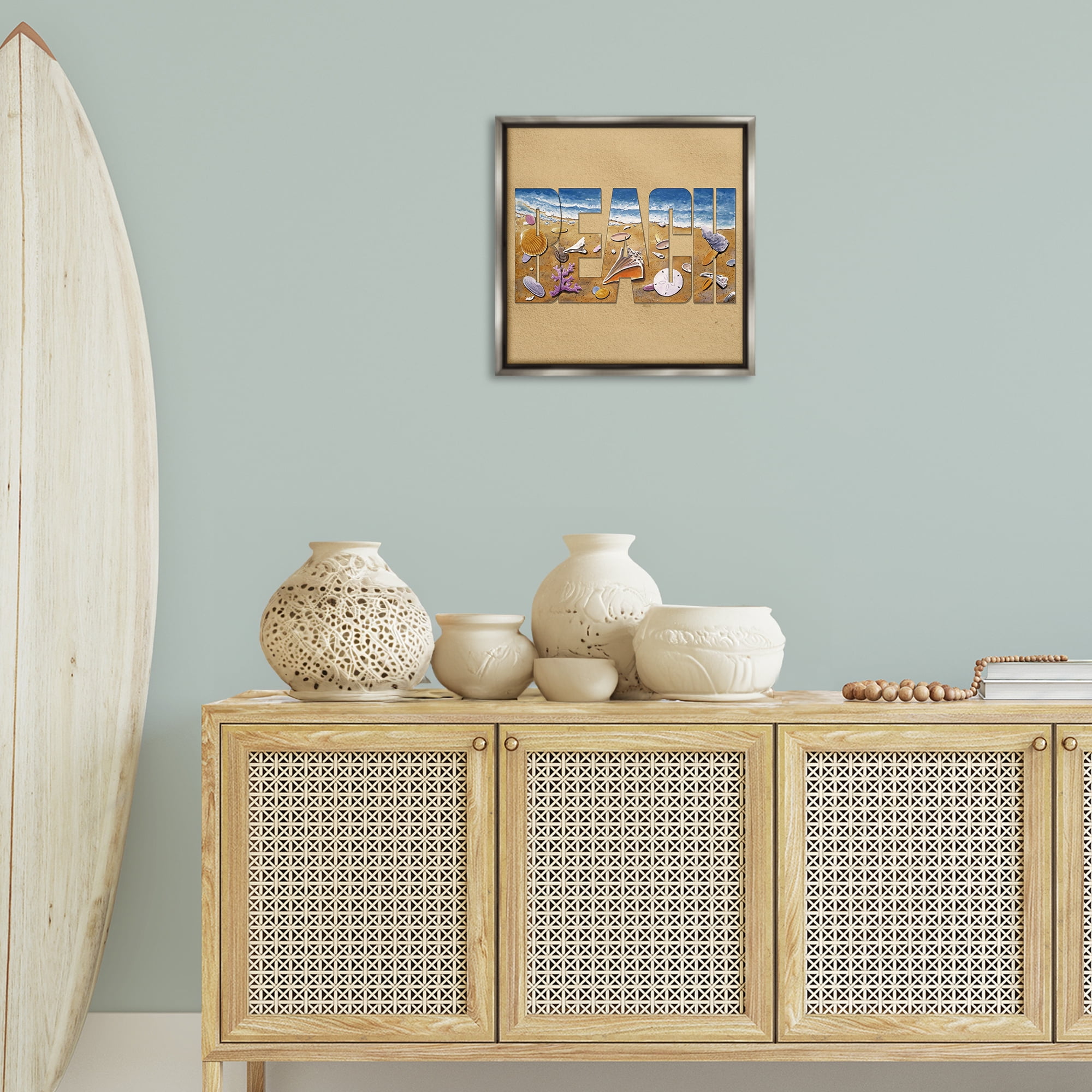 Stupell Industries Beach Letters Outline Nautical & Beach Painting Gray Floater Framed Canvas Art Print Wall Art, 18 x 18