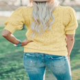 thumbnail image 5 of QJUHUNG Women Short Puff Sleeve Sweaters Loose Lightweight Pointelle Knit Pullover Tops, 5 of 5