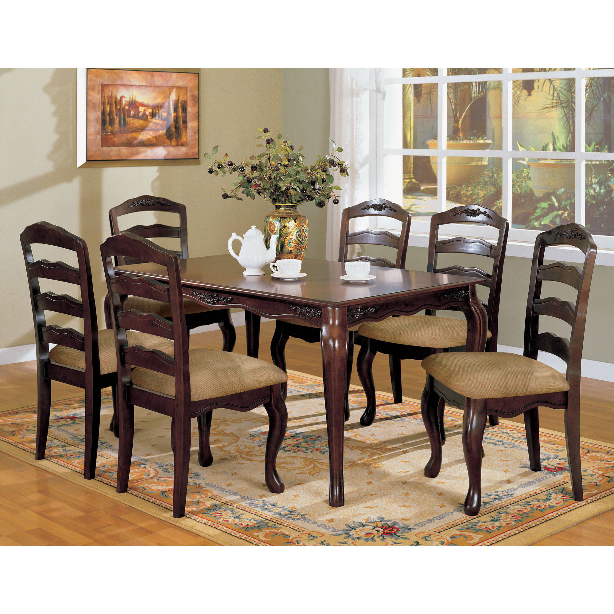 Furniture of America Shanendoa Traditional 60-inch 7-Piece Dining Set, Dark Walnut