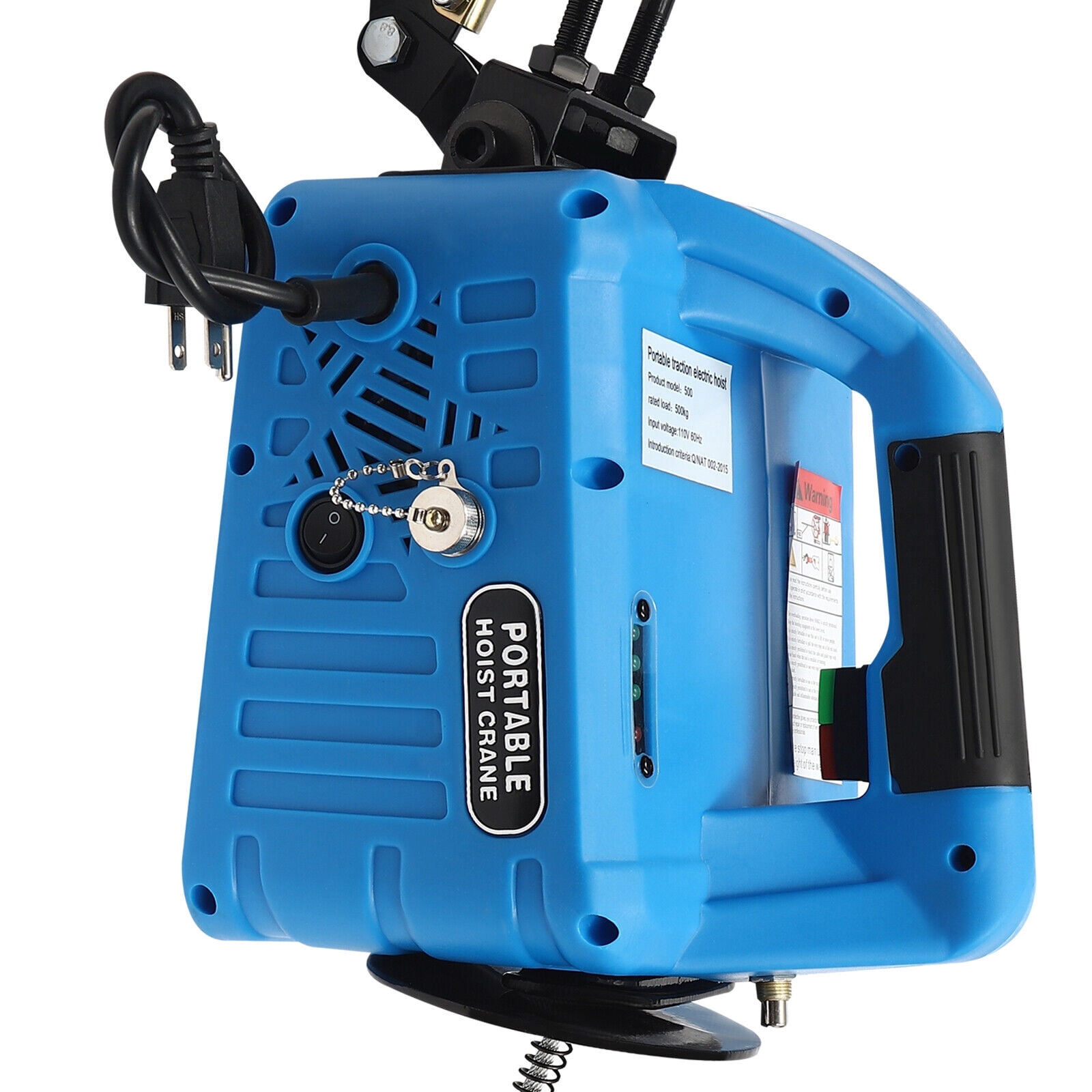 110V Portable Electric Hoist Winch Engine Crane Lifting ww/ 2 Remotes 1100lbs