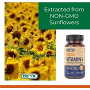 DEVA Vegan Vitamins Natural Vitamin E 400IU with Mixed Tocopherols, Supports Immune System & Skin Nutrition, Natural Antioxidant & Gluten Free, Dairy Free, Non-GMO, 90 Capsules