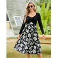 thumbnail image 3 of Furvclv Women's Long Sleeve Vintage Floral Patchwork Dress Flared A-Line Swing Casual Party Midi Dress, 3 of 9
