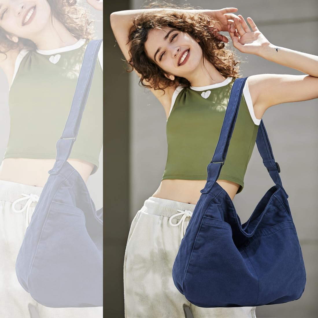 JennyShop Large Capacity Canvas Tote Bag, Fashion Purse Messenger Bag , Casual Hobo Crossbody Shoulder Bag for Travel Work