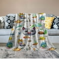 thumbnail image 2 of COMIO  Funny Throw Blanket, Classic Yellow Faces Phones Mouse Corn Cactus Hourglass Bread Print, Flannel Accent Piece Soft Couch Cover for Adults, Mustard White Green, 2 of 6