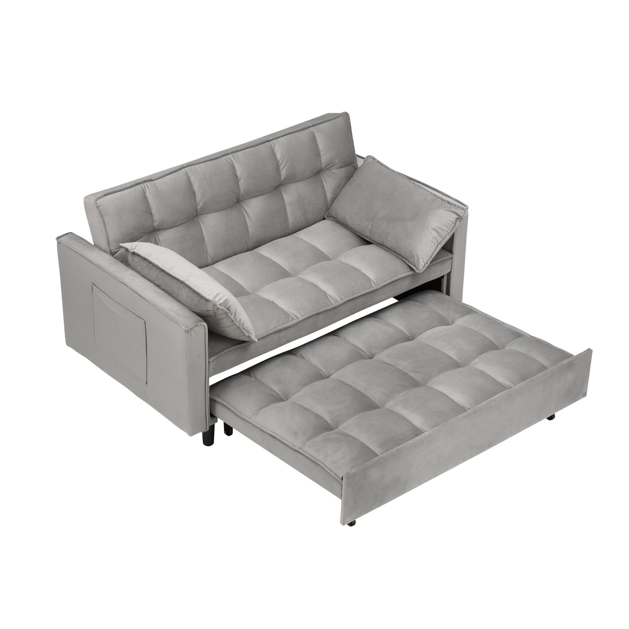 MAYEERTY 3 In 1 Convertible Sleep Sofa Bed, Pull Out Velvet Sleeper Sofa Small Loveseat, for Apartment, Living Room, Small Space, Gray