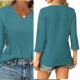 thumbnail image 2 of Womens Tops 3/4 Length Sleeve V Neck Casual Tunics Top Basic Shirt Loose Fit Blouse, 2 of 9