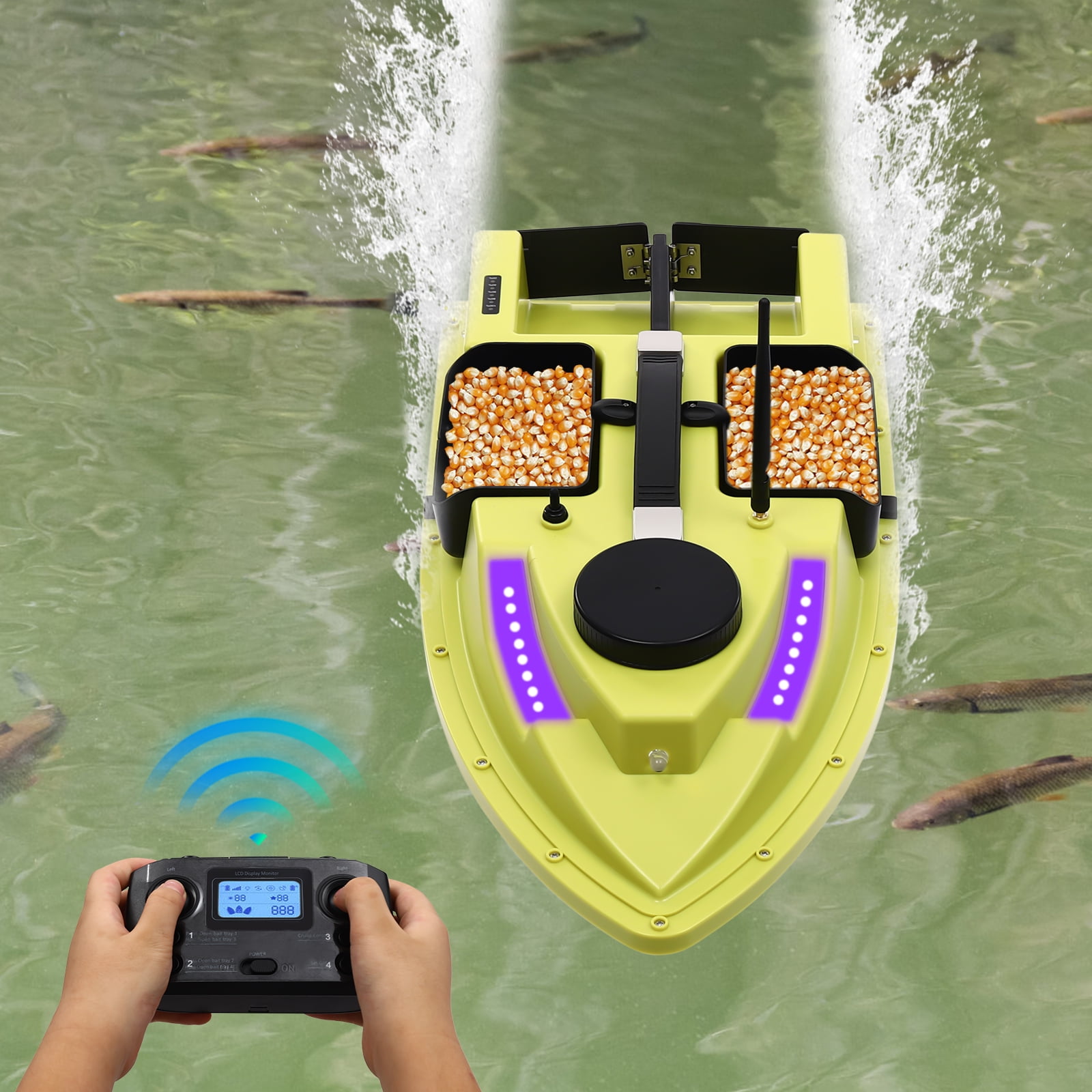 Fishing Bait Boat 500m Remote Control Bait Boat 2kg Loading LED Light 5200mAh