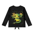 thumbnail image 2 of Xoenoiee Green Axolotl Print Girls Long Sleeve Shirt Casual Tie Hem Tee Tops Round Neck T Shirts Fall Clothes Active Outfits, Size 5-6 Year, 2 of 7