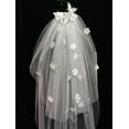 thumbnail image 3 of Nvzi Velo de novia con apliques de encaje y flores de perla con peine, velo de novia largo hasta la cadera de 2 niveles, velo de tul suave para novias (blanco), 3 of 4
