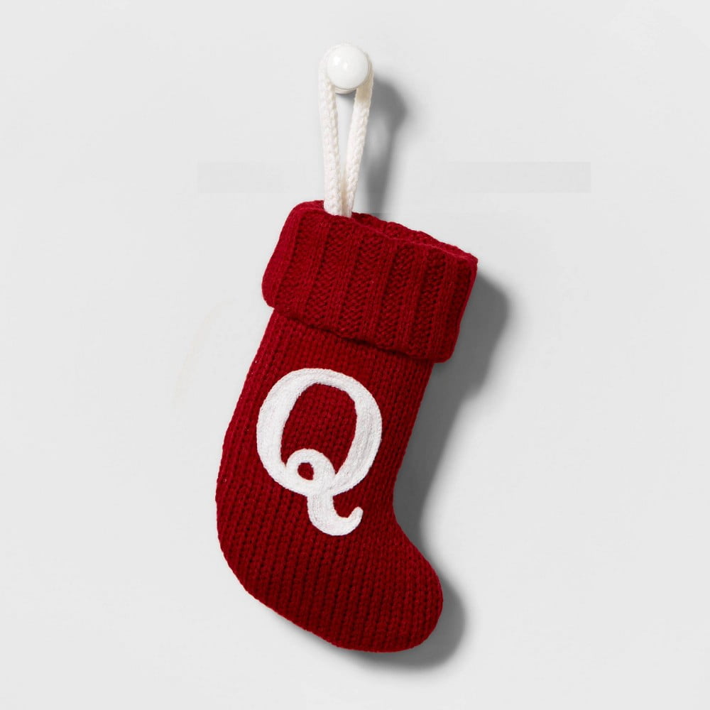 Mini Knit Monogram Christmas Stocking Red Q