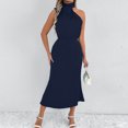 thumbnail image 4 of Bnwani Womens Dresses,Summer Dresses for Women,Crew Neck,Zipper,Satin,Sleeveless,Dark Blue,L, 4 of 8