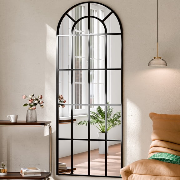 BEAUTYPEAK Miroir Pleine Longueur Arqué à Carreaux 71 Pouces x 30 Pouces Miroir de Décoration Murale, Noir