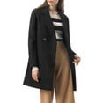 thumbnail image 3 of Allegra K Women's Double Breasted Lapel Raglan Long Sleeve Mid Length Overcoat XL Black, 3 of 9