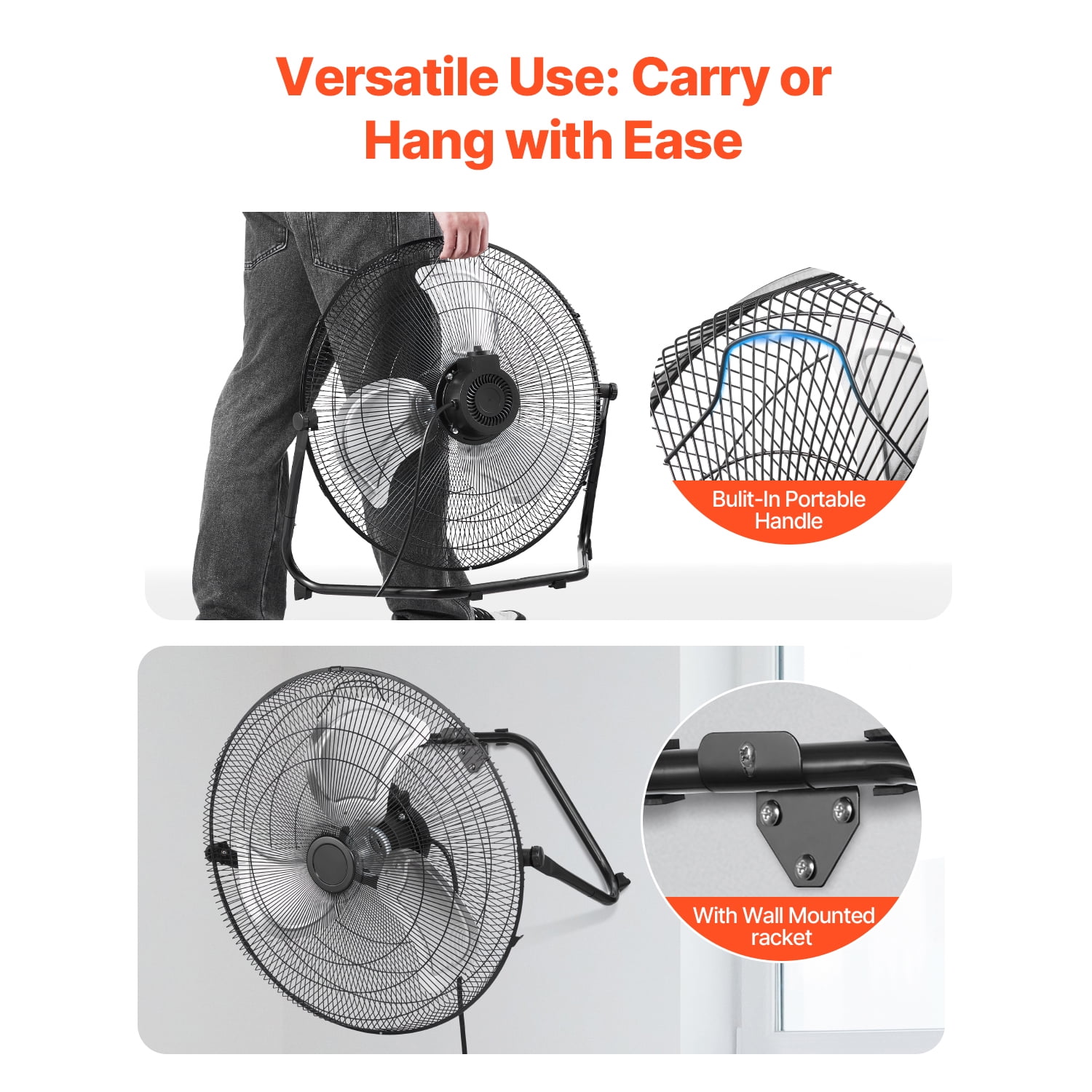 KFFKFF Ground Fan, Trio-Speed Robust 20 Inch Commercial Fan, 4650 CFM 360° Flexible Orientation 21.33 ft/sec Windflow Broad Metallic Fan, Suitable for Residence, Fitness Center, Workplace, Garage