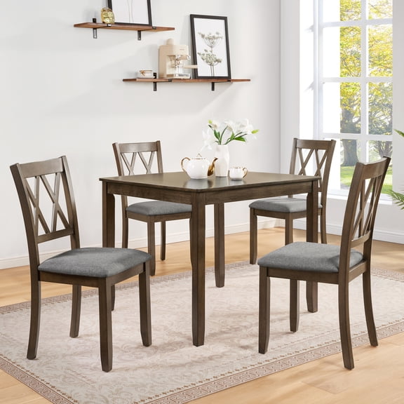 Aukfa Dining Table Set for 4,Square Kitchen Dining Set for Small Spaces,Farmhouse Dining Room Furniture,Acacia Wood,Walnut