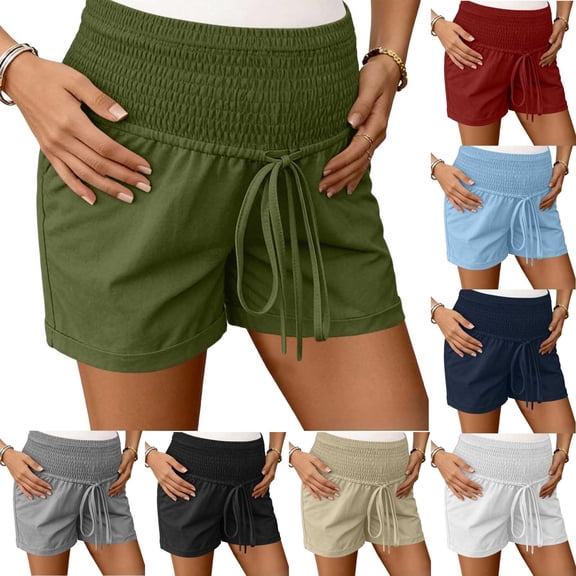 akafmk Womens Shorts Maternity Stretchy Drawstring Waist Plus Size Loungewear Casual Shorts with Pockets