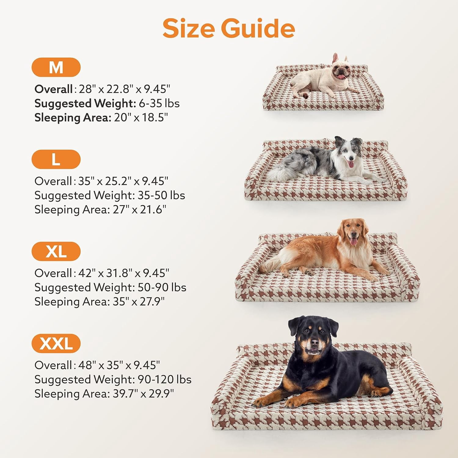 Orthopedic Dog Beds Large Sized Dog, XL Washable Memory Foam Pet Couch Bed with Removable Washable Cover, Non-Slip Bottom with Bolster Sides, Brown