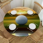 WYYP Sunset Golf Course Round Tablecloth Waterproof Resistant Fabric 100% Polyester Fiber White