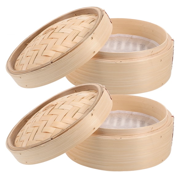 MasteelfCA 2pcs 8 Inch Bamboo Steamers Chinese Dim Sum Cookers Dessert Lotus Leaf Rice Steamers Kitchen Cooking Tools with Cover