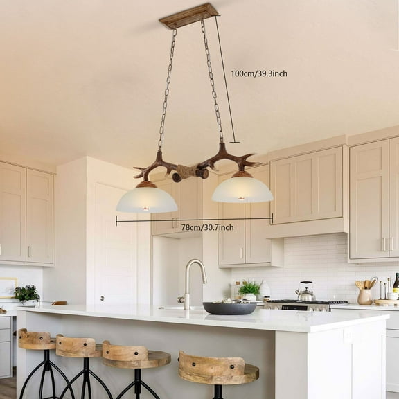 Modern Log Color Deer Horn Chandelier Pendant Light 2-Light Ceiling Hanging Lamp Resin Vintage