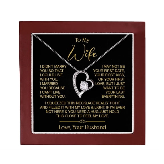 Wife Heart Necklace With Sentimental Message Card - I Love You Always & Forever - Birthday Her From Husband With Box - #1835, White Forever Love Necklace