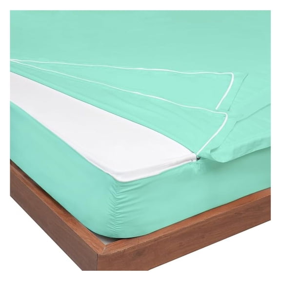 Queen Zipper Fitted Sheet - 600TC 100% Cotton, Deep Pocket Up to 12 Inch, Easy On/Off - Aqua Blue (Base + 2 Zip Sheets)