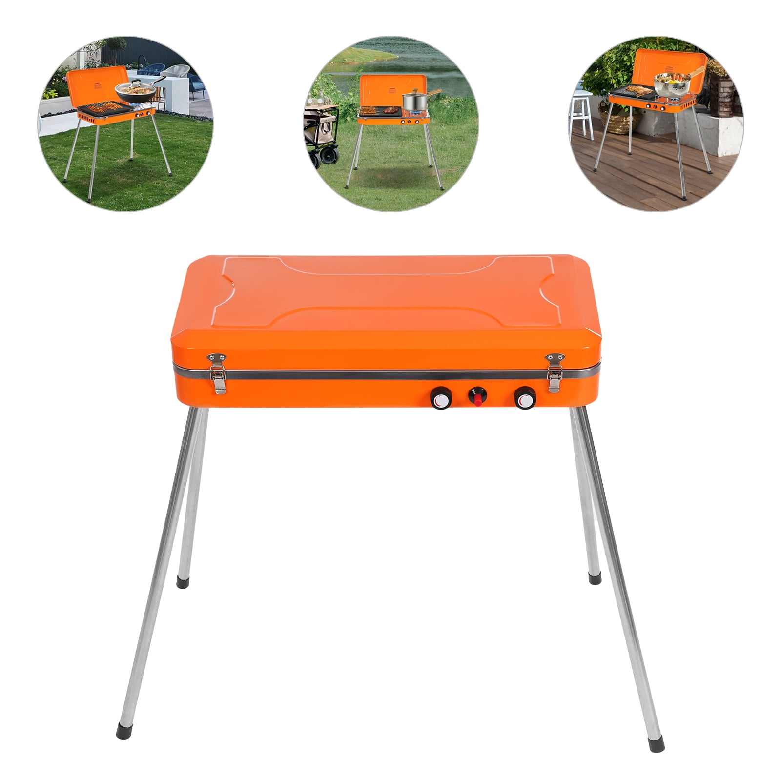 2-Burner Gas Camping Stove, Adjustable Firepower Portable Outdoor Grill Stove for Camping BBQ Picnic