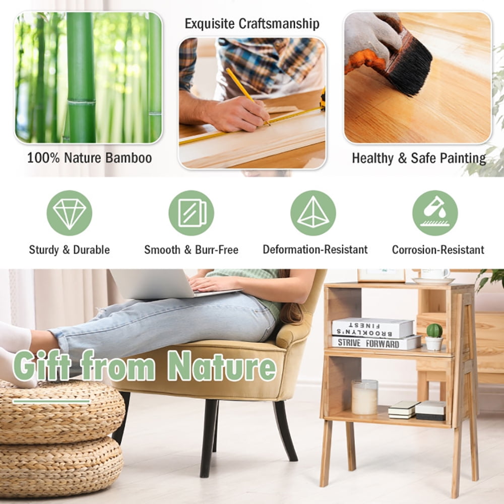 Finihen End Side Table, Rectangular Nightstand, 2 Pieces Bamboo Nightstand Sofa Table with Storage Shelf, for Living Room, Bedroom, Brown Finihen End Side Table, Rectangular Nightstand, 2 Pieces Bamboo Nightstand Sofa Table with Storage Shelf, for Living Room, Bedroom, Brown