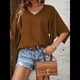 thumbnail image 4 of Blusas de Verano para Mujer, Elegantes, Informales, con Mangas 3/4 y Cuello en V, para Trabajo y Negocios Marrón Oscuro M, 4 of 7