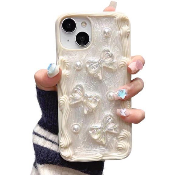 Compatible with iPhone Case,Cute Elegance Glitter Bow Knot Pattern Silicone [ Drop&Full Body Protection] Shockproof Cover Phone Case (White,iPhone 12)