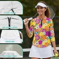 thumbnail image 5 of Aplkyhs Colorful Hippie Flower Women's Golf Shirt and Sun Visor Hat Set Fit Plain 3/4 Sleeve Golf Shirts Sports Sun Visor Hat for Shopping and Daily Wear Breathable Fabric Quarter Zip, 5 of 7