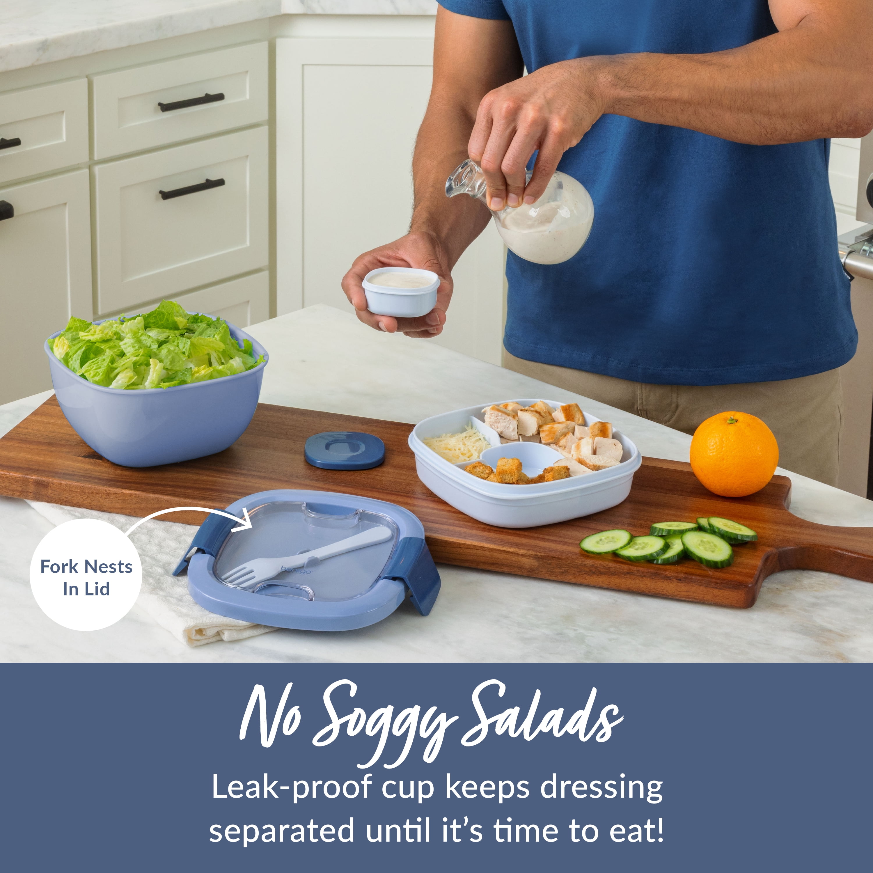 (4 pack) Bentgo Plastic Salad Container 5-Compartment Slate 54 oz or 6.75 Cups. (BGOSAL-S), Made for Portable Food Storage and Lunch Transportation