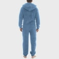 thumbnail image 4 of Lovskoo Men's Hooded Onesie Pajamas Romper Fuzzy Fleece Zip Up Jumpsuit Long Sleeve Fall Winter Warm Long Pants One Piece Sleepwear Blue 5XL, 4 of 4