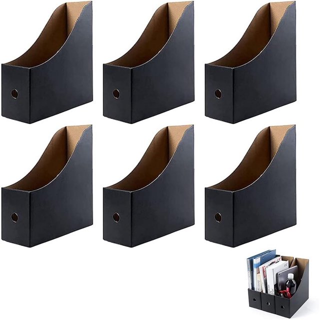 6 Pieces Magazine File Holder, Magazine Holder File Storage, Cardboard Magazine Holder, for Home Office File Storage, Black