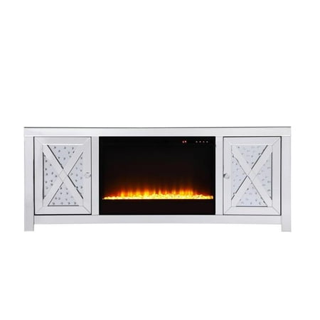 Elegant Decor MF9904-F2 59 in. Modern Crystal Mirrored TV Stand with Crystal Insert Fireplace