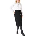 thumbnail image 2 of INSPIRE CHIC Women's Wear to Work Pencil Skirt Elastic High Waist Button Decor Midi Skirts S Black, 2 of 5