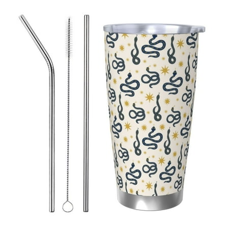 

Uemuo Snake Print Travel Coffee Mug 20oz Double-walled Car Cup Stainless Steel Insulated Tumbler Leak-proof Travel Cup Reusable Straw Car Cup-Straw Three-piece Set