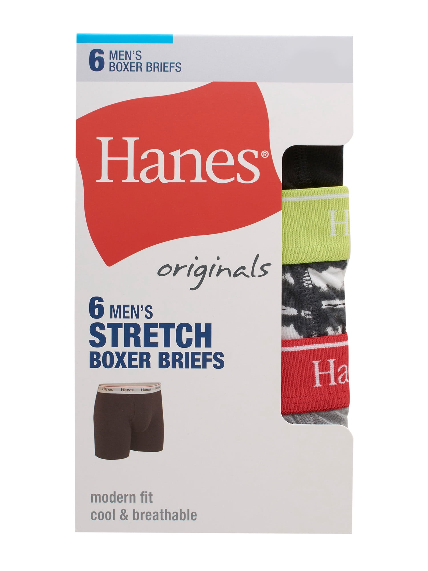 Hanes Originals Men’s Boxer Briefs, Moisture-Wicking Stretch Cotton, Blues, 6-Pack