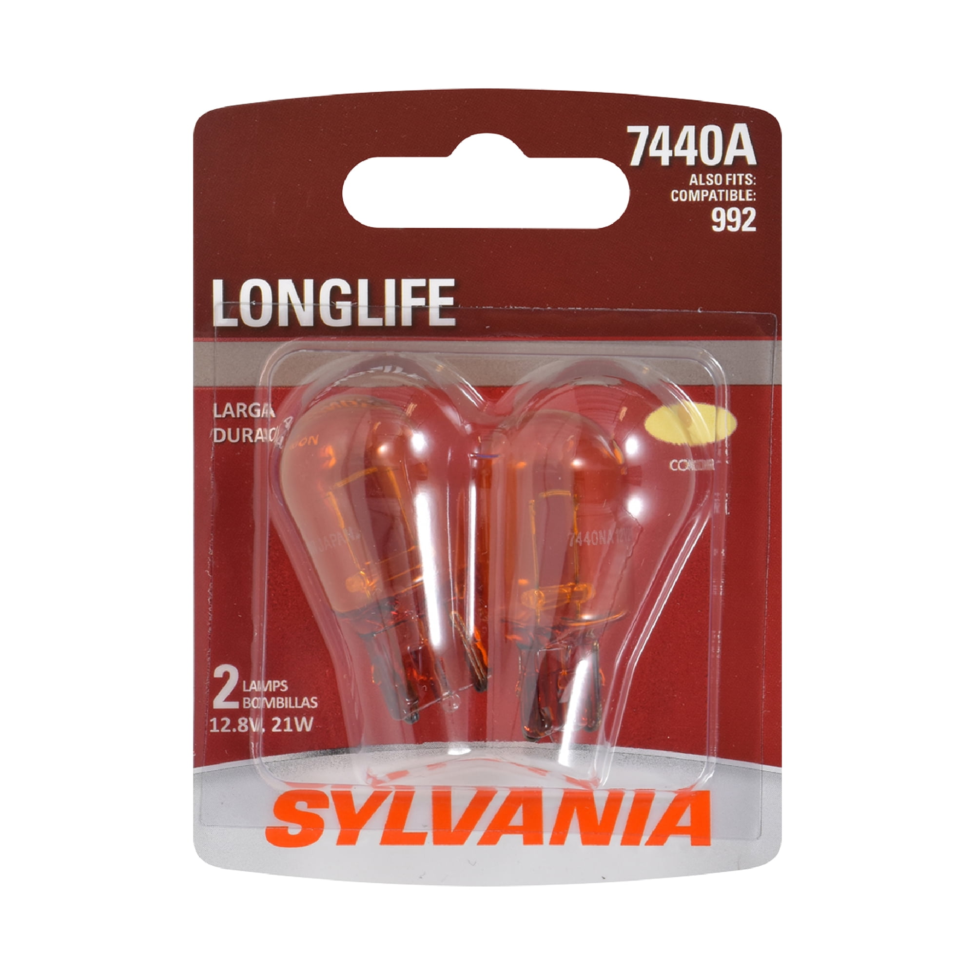 Sylvania 7440A Long Life Automotive Mini Bulb, Pack of 2.