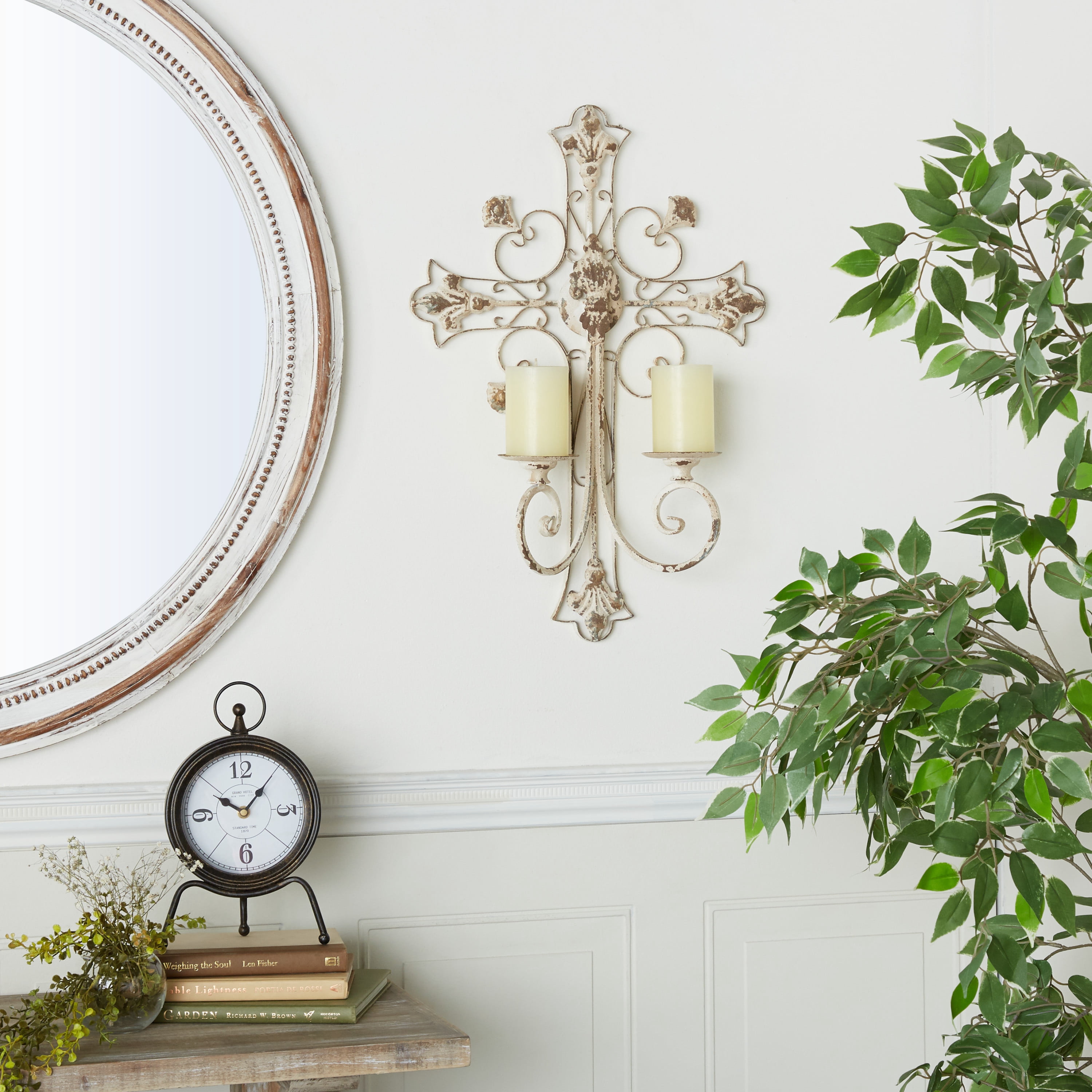 DecMode 5"W, 24"H Metal French Country Wall Sconce, White, 1-Piece