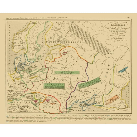 Historic Map - Russia European 5th Century - Houze 1850 - Vintage Wall Art
