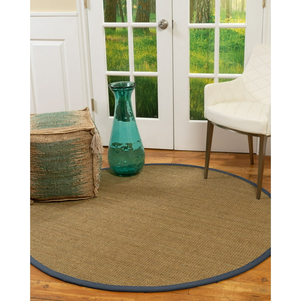 Natural Area Rugs Hamptons Custom Seagrass Rug, 8', Round Extra Wide Marine Border