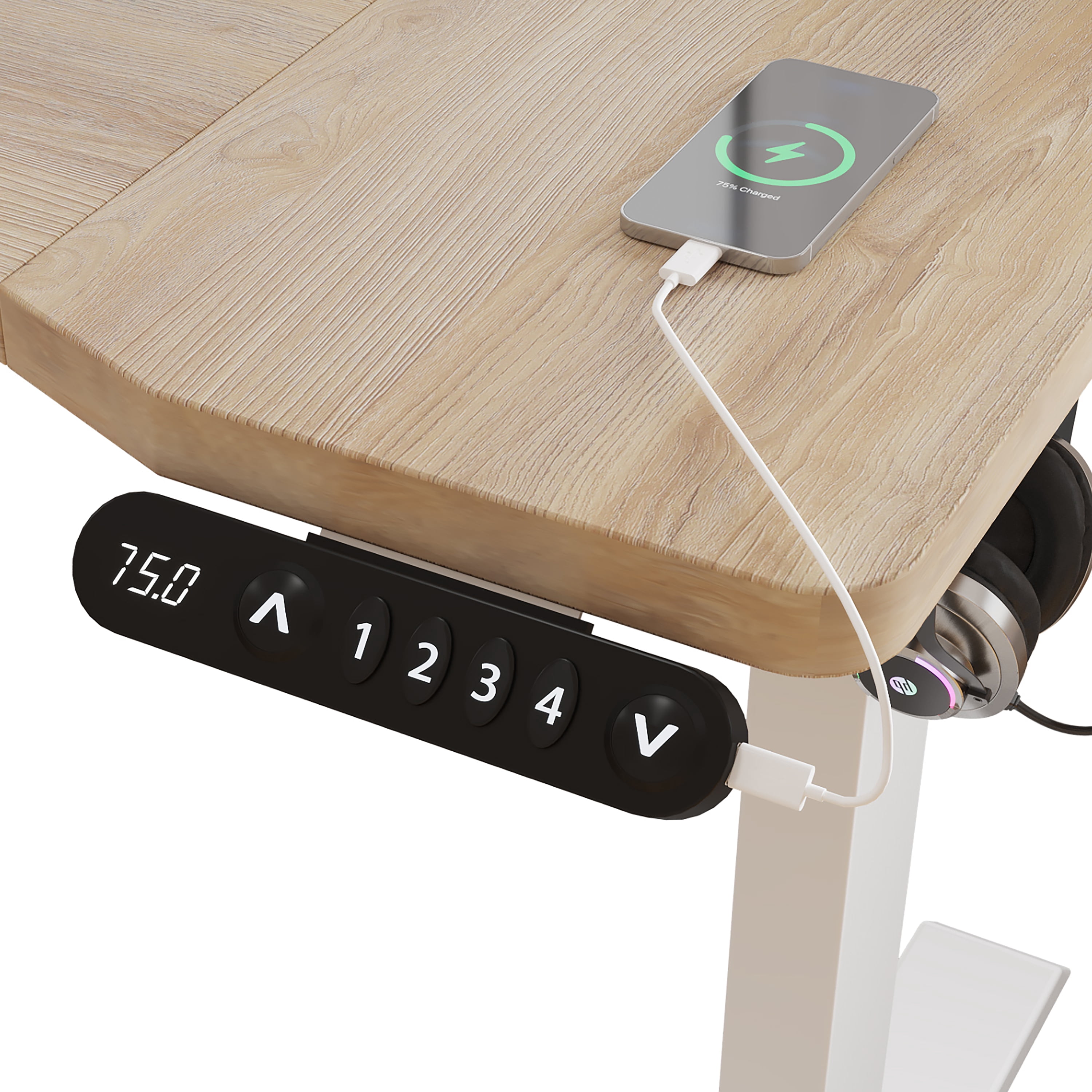 L-Shaped Corner Standing Desk 59" Height Adjustable Electric Standing Desk, Sit and Stand Up Computer Desk For Home Office, Oak