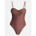 thumbnail image 6 of No Boundaries Polka Dot Tie Front Bandeau One Piece Swimsuit, Women's XXS-XXL, 6 of 6