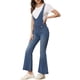 thumbnail image 2 of INSPIRAR CHIC Mono de mezclilla casual para mujer con cuello en V, cierre de cremallera, pantalones de campana, talla XS, azul, 2 of 6