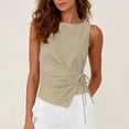 thumbnail image 6 of Miluxas Womens Sleeveless Tank Tops Crewneck Tie Waist Ruched Y2K Style Shirts Casual Fitted Blouse for Daily Summer Beach Vacaction Outfits Khaki, 6 of 8