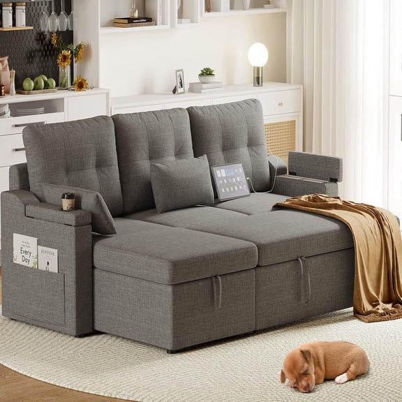 Sofa Bed, Sleeper Sofa with Storage,Reversible Sectional Sofa Couch,Modern L Shaped Sectional Sofa Pull-Out Sleeper Bed, Built-In Storage, Features Removable Cushion Covers, USB Type-C Ports