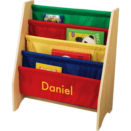 KidKraft - Personalized Primary Colors Sling Bookshelf, Yellow Block Font Boy's Name